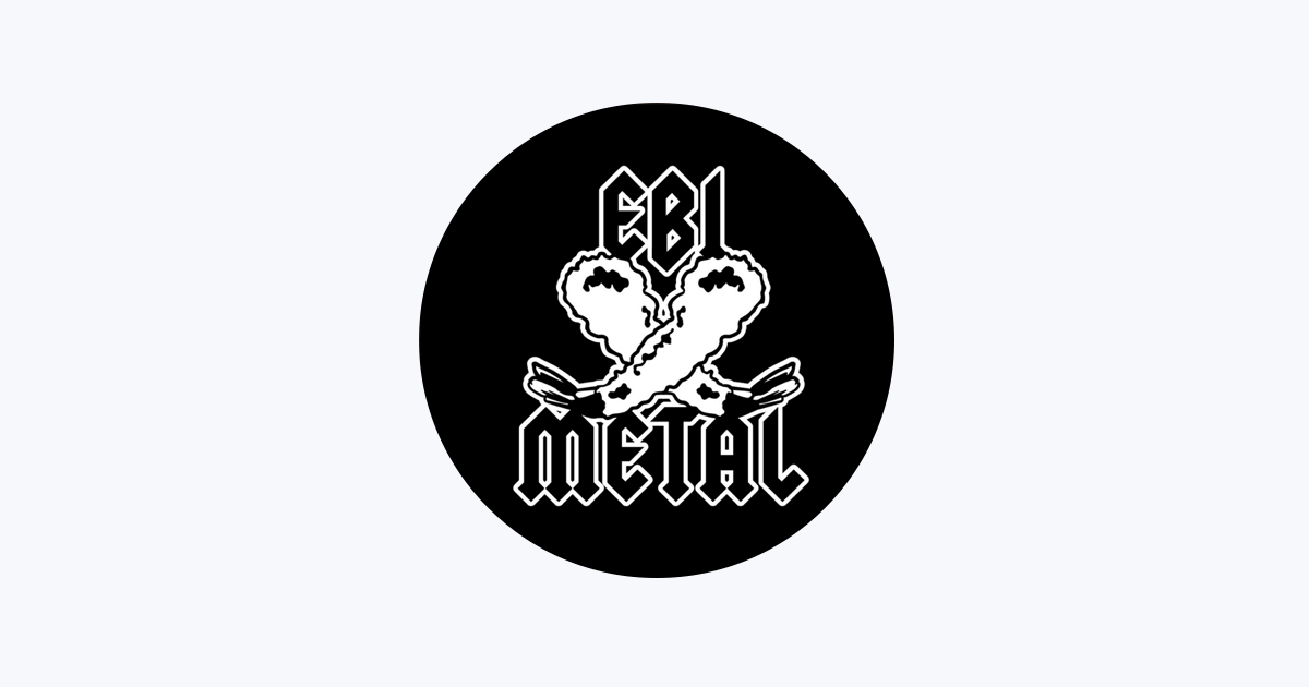 「EBI METAL」のロゴ。黒い円の中に、エビと交差するメタル調の文字